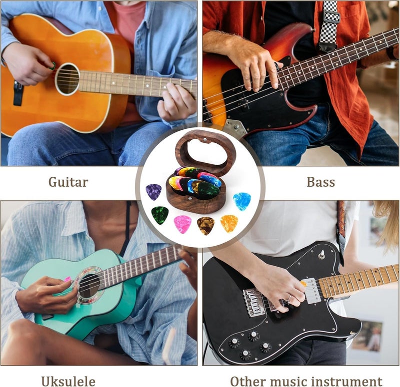 DoubleCare Walnut Guitar Pick Case Set with 12 Celluloid Picks in 3 Thicknesses, Premium Guitar Pick Holder, Mini Jewelry Box, Guitar and Bass Gift for Son, Mother, Father, Friend, Teacher - Image 5